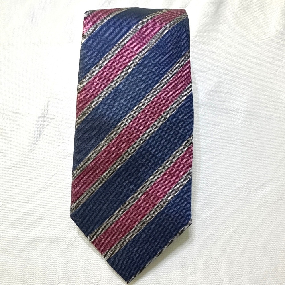 David Donahue Men's 100% REPP Silk Tie ~ Navy Pink ~ Striped ~ NEW MSRP: $115